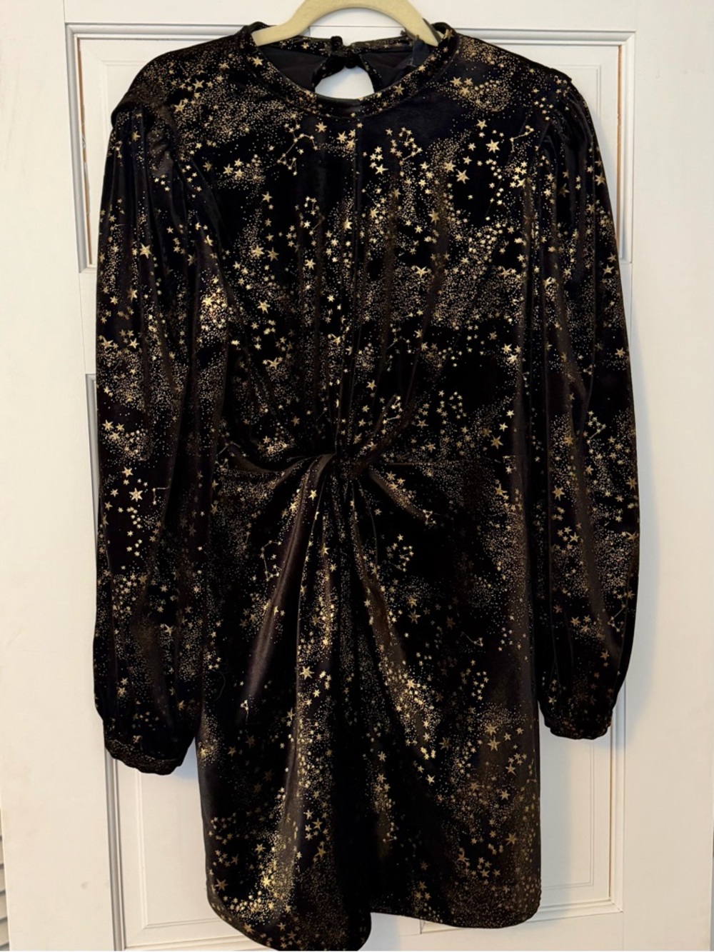 All Saints Starry Velvet Knot-Front Mini Dress - Black & Gold